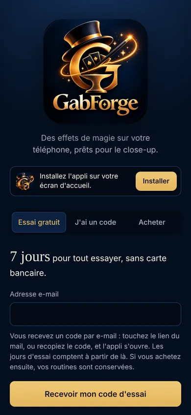 Le premier écran : essai, code ou achat