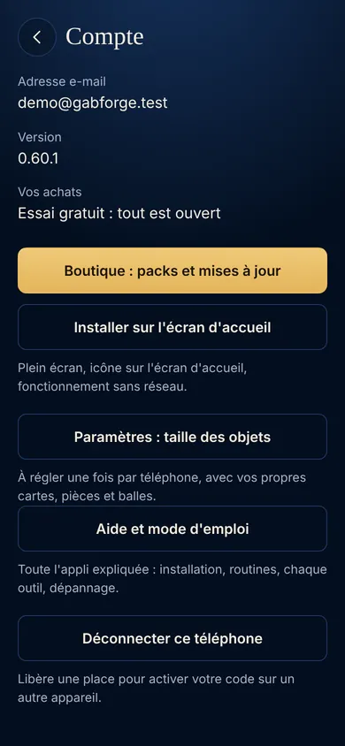 L'écran Compte