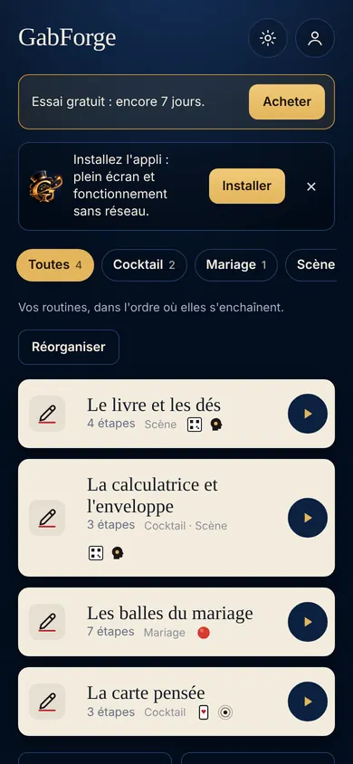 Vos routines, rangées par catégories