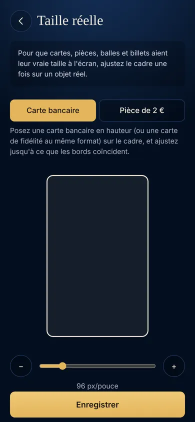 Le calibrage avec une carte bancaire